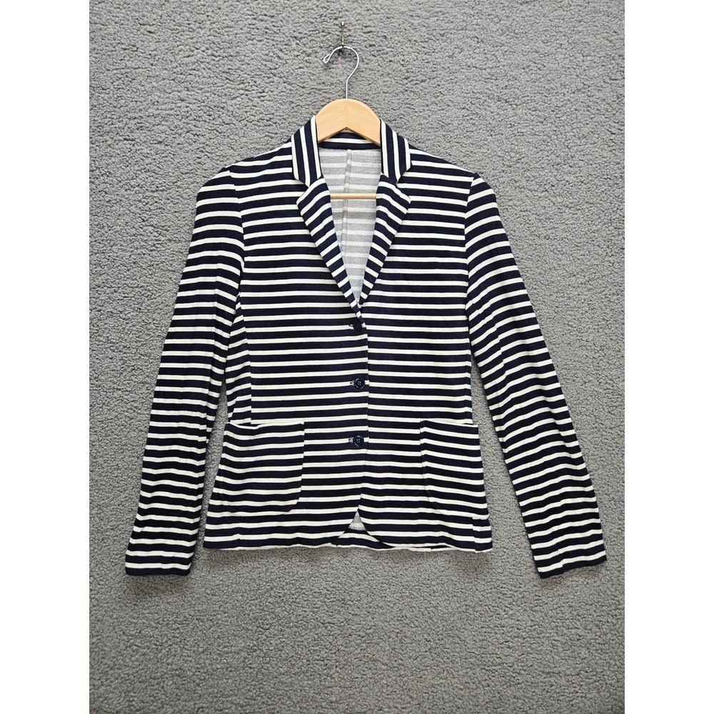 Majestic Filatures Blazer 1 Navy White Striped Nautical Parisian Soft Touch Knit